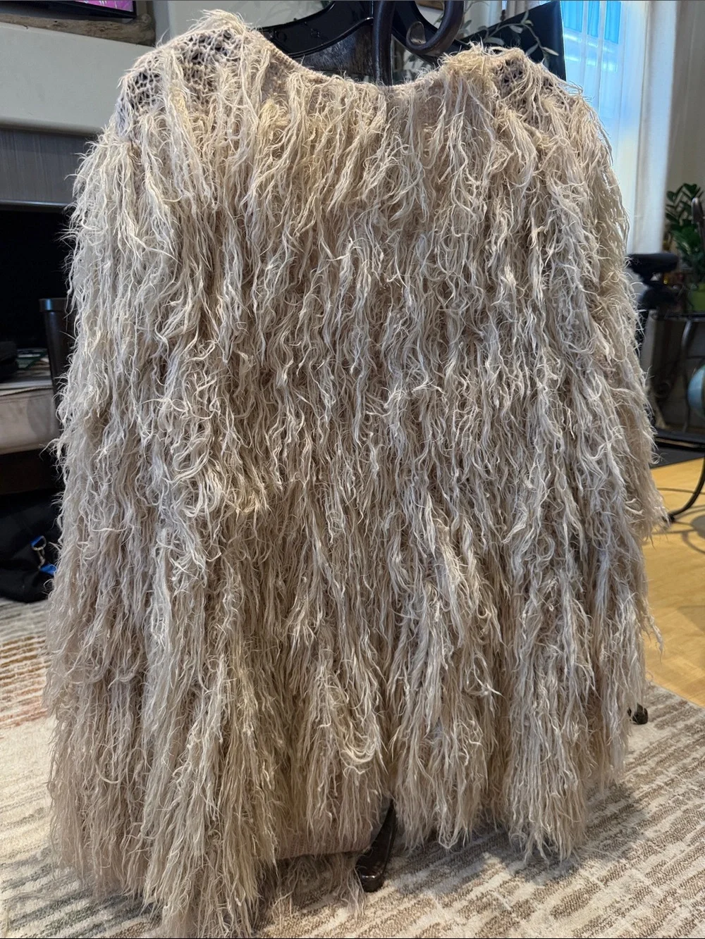 Free People Shaggy Teddy Open-Front Jacket in Light Beige